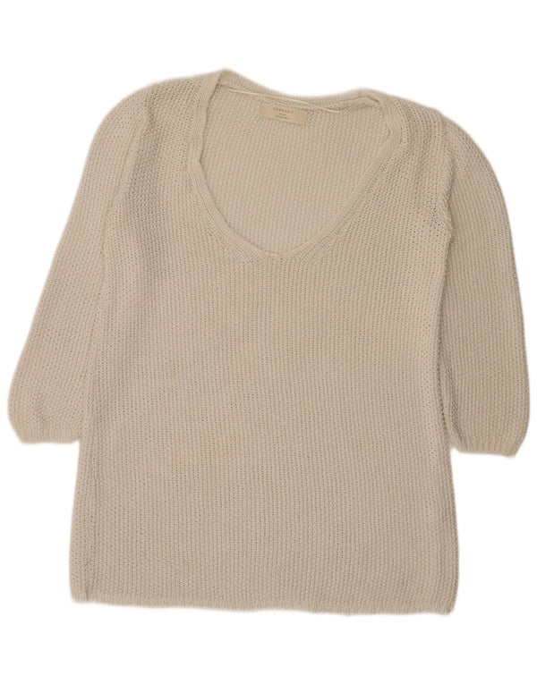 Zara Suéter tipo jersey con cuello en V y manga 3/4 para mujer UK 40 Large Off White