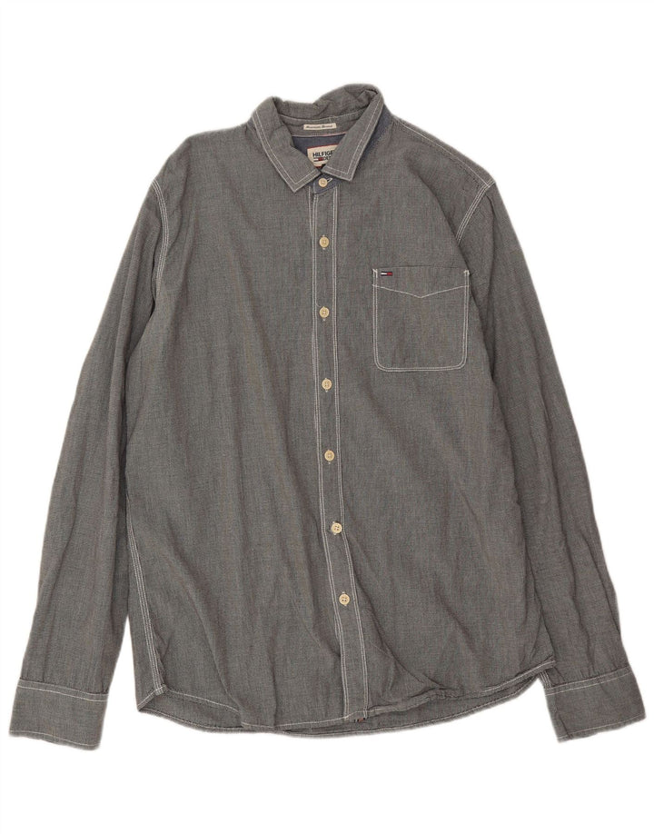 Tommy Hilfiger Camisa Hombre XL Gris Pata De Gallo Algodón