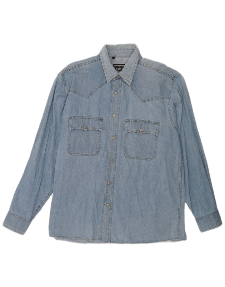 Camisa vaquera vintage para hombre algodón azul grande