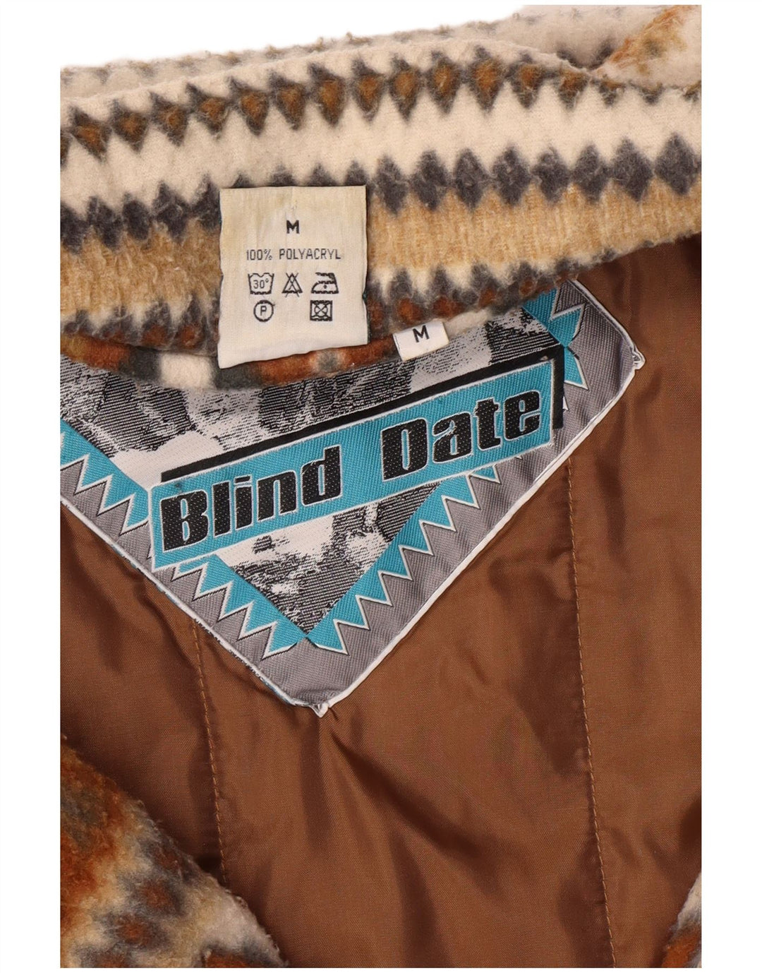 VINTAGE Chaqueta bomber de gran tamaño para mujer Reino Unido 14 Marrón Medio Fair Isle