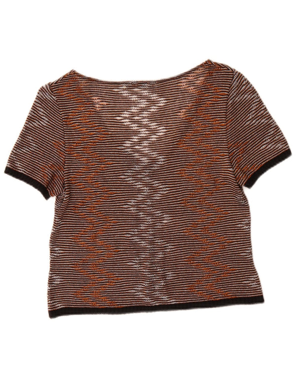 Vintage mujer crop blusa Top Reino Unido 10 pequeño marrón Pinstripe