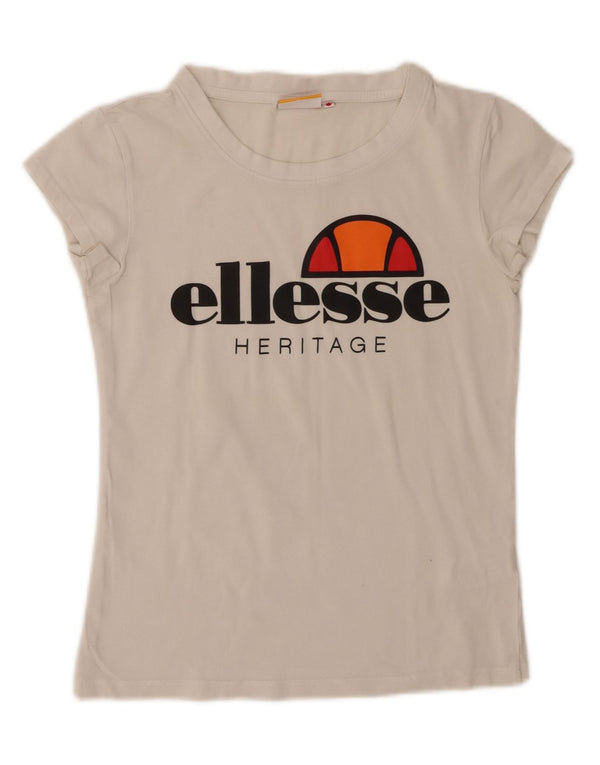 Ellesse Camiseta gráfica para mujer Top UK 10 Small White Cotton