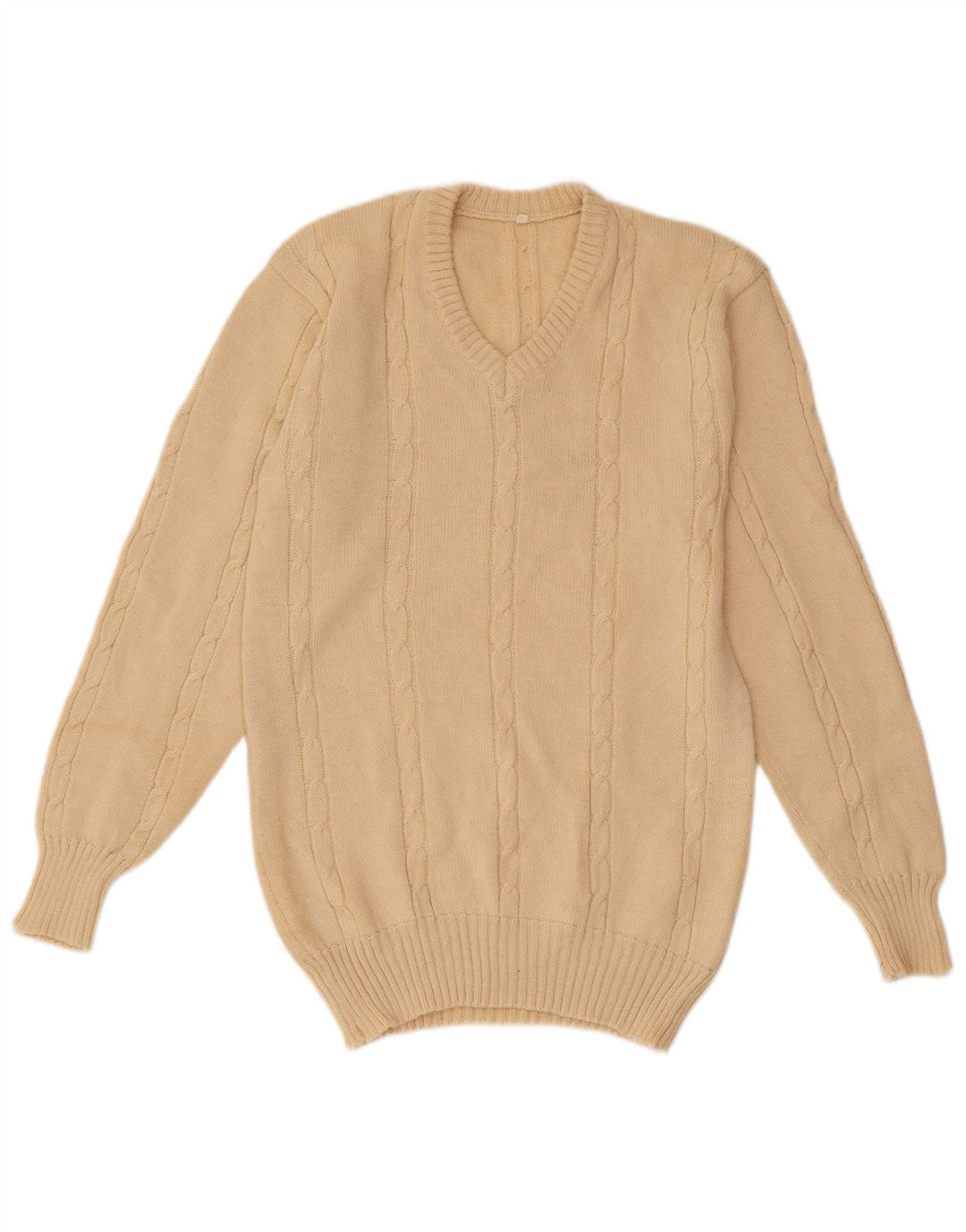 Vintage Hombres V-Cuello Jumper Suéter XS Beige