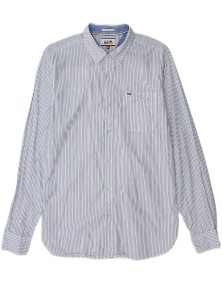 TOMMY HILFIGER Mens Shirt Medium Blue Striped Cotton Vintage Tommy Hilfiger and Second-Hand Tommy Hilfiger from Messina Hembry 