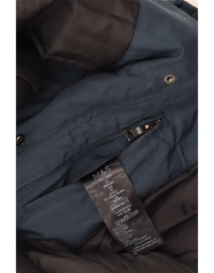 Marks & Spencer Chaqueta cortavientos con capucha para hombre UK 38 Poliéster azul medio