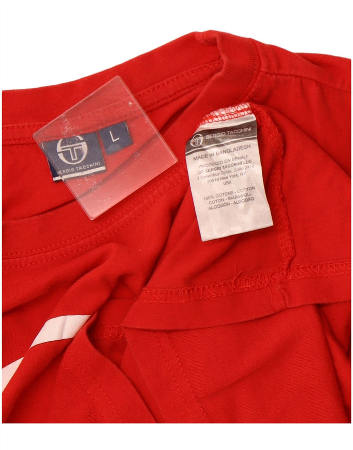Sergio Tacchini Camiseta gráfica para hombre Top grande de algodón rojo