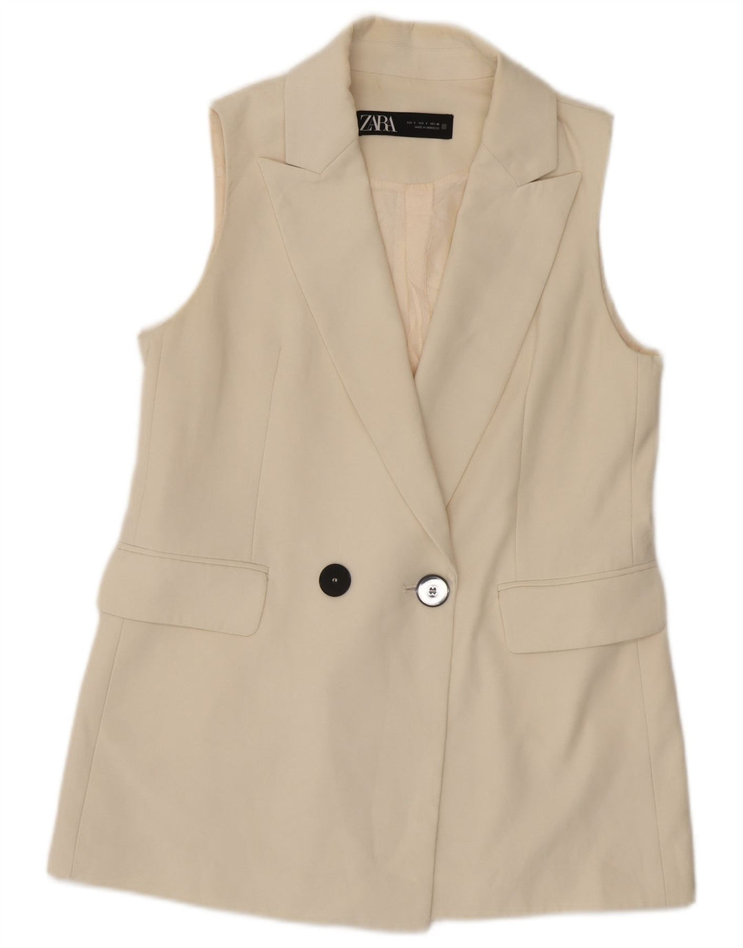 Zara Mujer Chaleco Largo UK 10 Pequeño Poliéster Blanco Roto