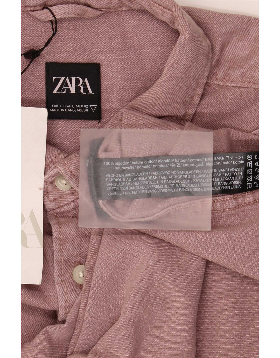 Zara Hombre Camisa Grande Algodón Rosa