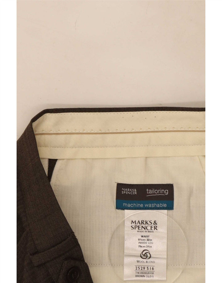 Marks & Spencer Pantalón de traje con pinzas para hombre W32 L31 Poliéster marrón