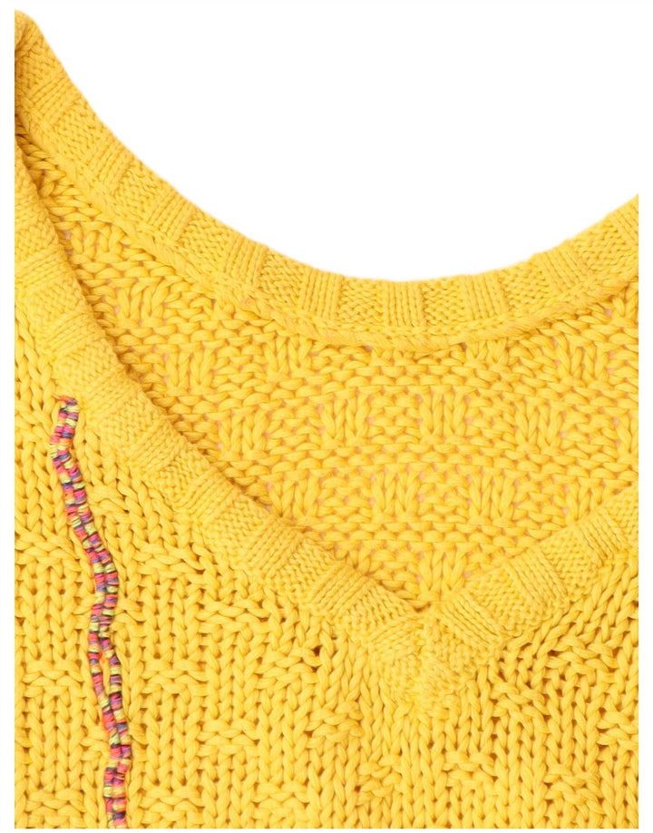 VINTAGE Mujeres Patrón Abstracto Crop Chaleco Tank Top Reino Unido 12 Amarillo Medio