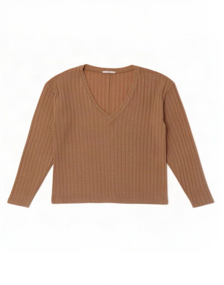 Zara Mujer Crop Top Manga Larga UK 10 Small Marrón Poliéster