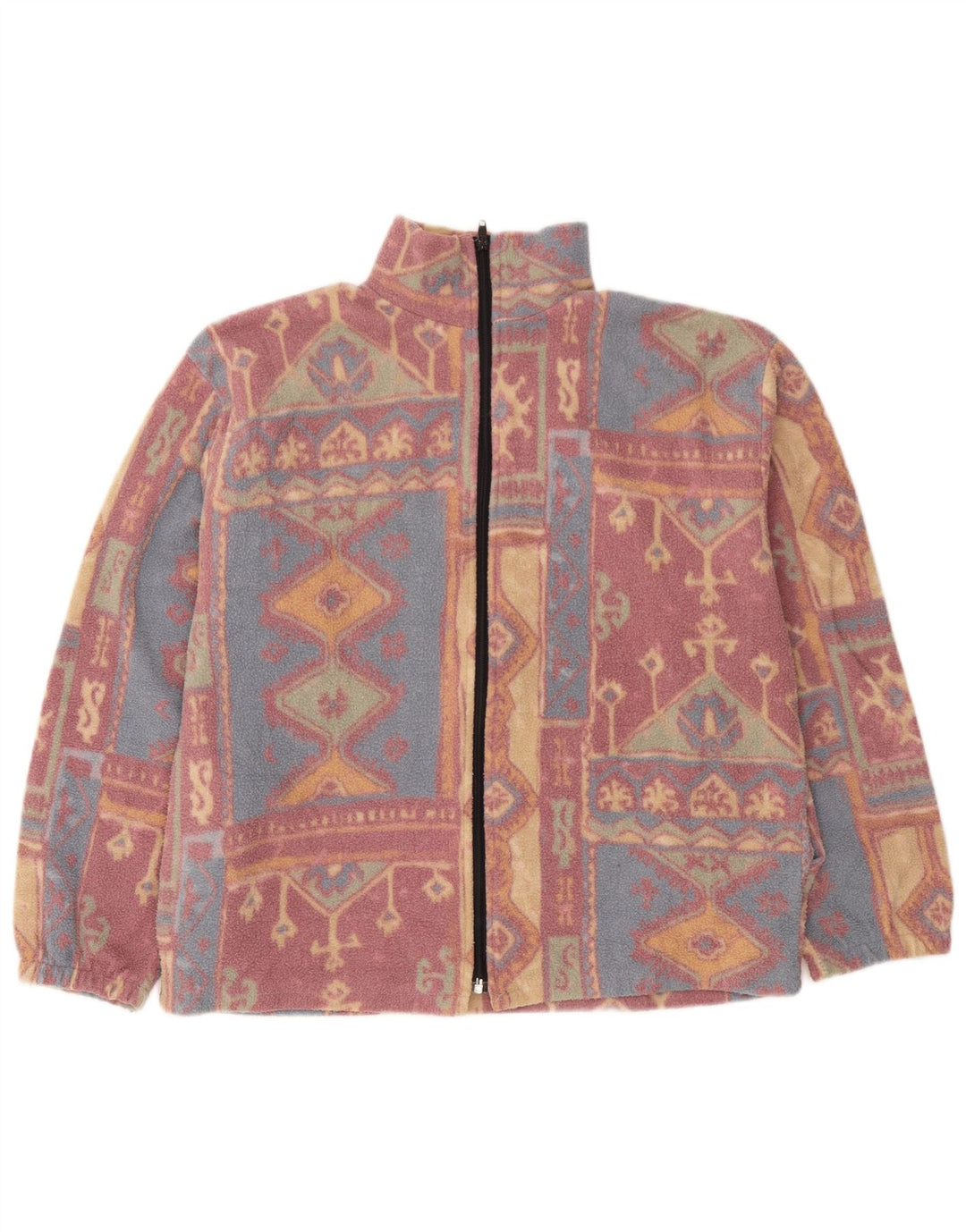 Vintage mujer chaqueta de lana Reino Unido 16 poliéster geométrico multicolor grande