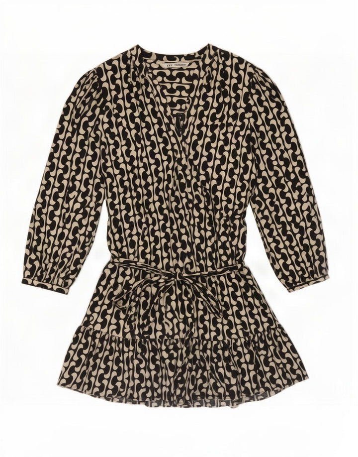 Zara Vestido Escalonado Con Estampado Abstracto De Gran Tamaño Para Mujer UK 46 Grande Negro
