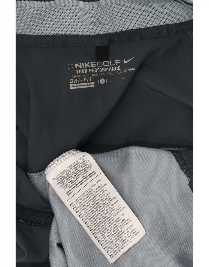 Nike Dri Fit - Camiseta con cuello y cremallera para hombre, manga larga, poliéster color azul grande