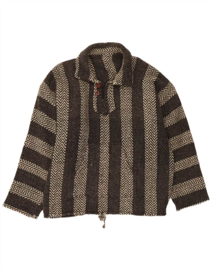 VINTAGE Hombres Polo Cuello Jersey Suéter XL Gris Chevron Azteca