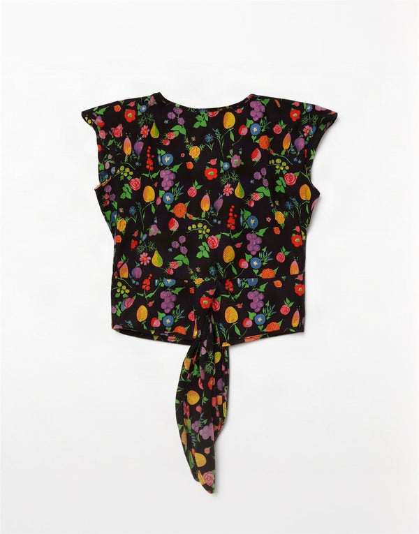 Vintage mujer crop wrap cardigan top Reino Unido 14 medio negro floral