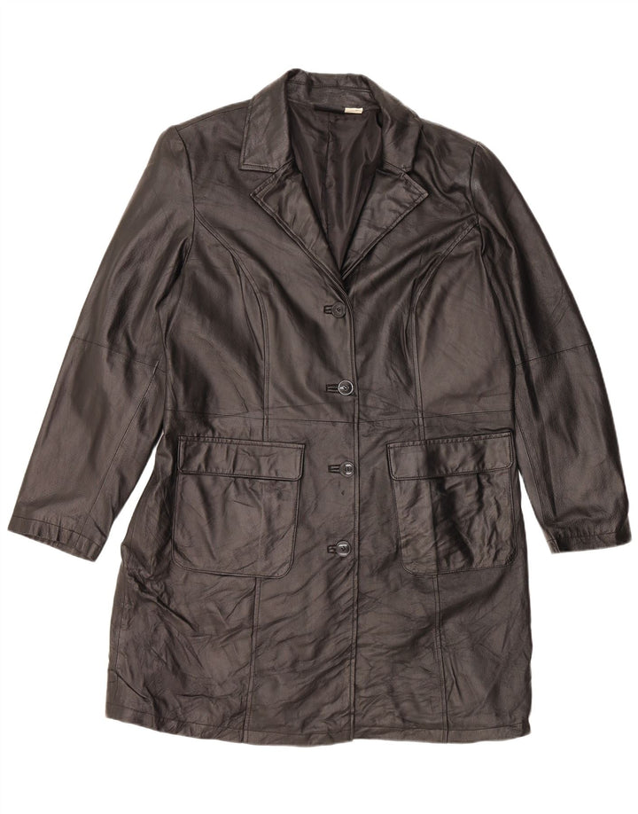 VINTAGE Womens Leather Coat UK 20 2XL Black