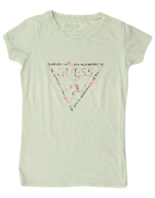 Guess Camiseta gráfica para mujer Top UK 12 Algodón verde medio