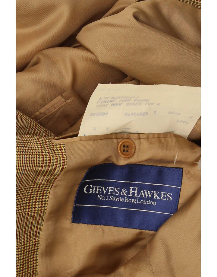 Gieves & Hawkes Chaqueta tipo blazer de 2 botones para hombre UK 42 XL Lana de pata de gallo marrón