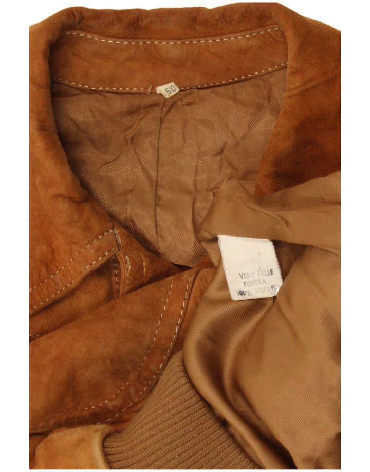 Vintage mujer bombardero ante chaqueta IT 50 cuero marrón grande