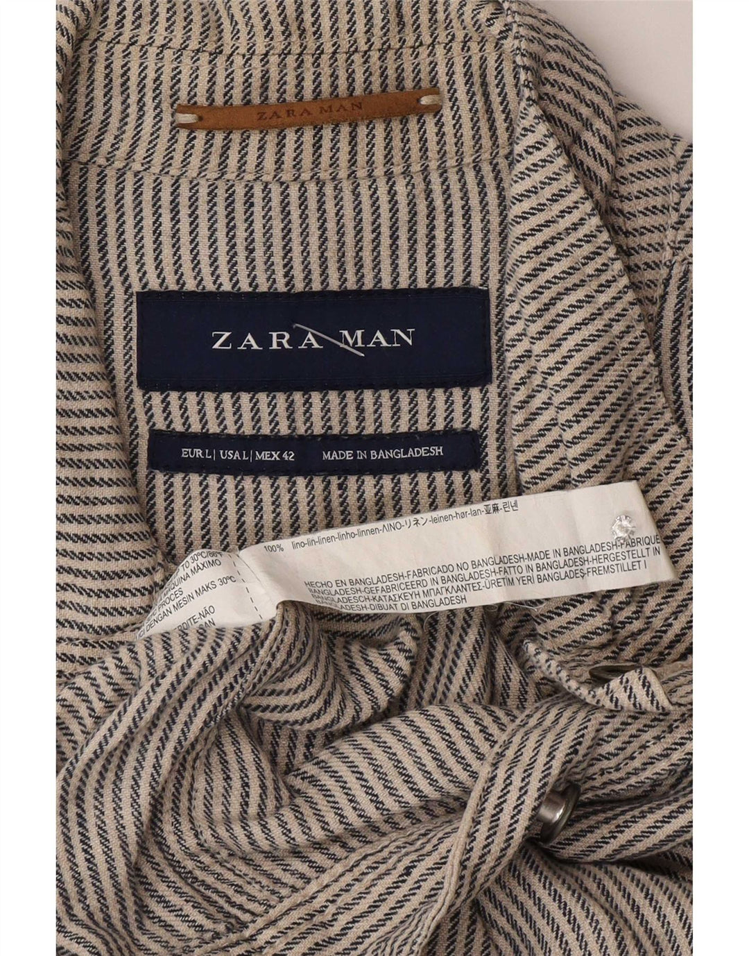 Zara Mens Bomber Jacket UK 40 Large Gris Pinstripe Lino