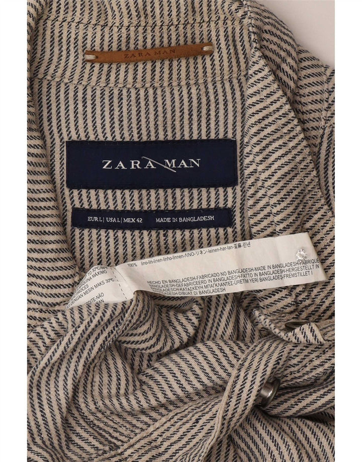 Zara Mens Bomber Jacket UK 40 Large Gris Pinstripe Lino
