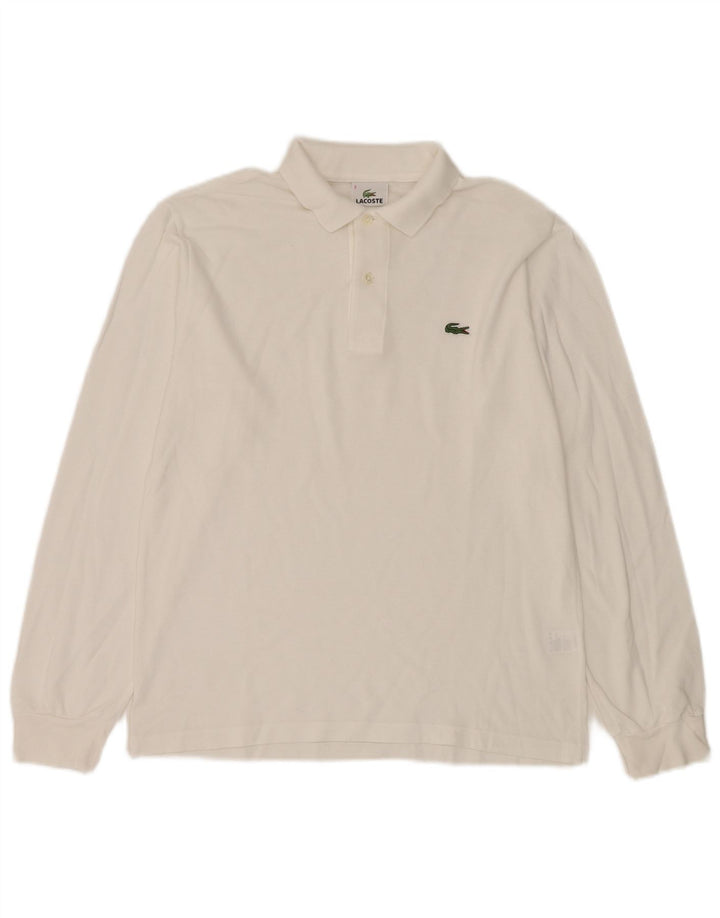 LACOSTE Polo de manga larga para hombre talla 3 pequeño algodón blanco