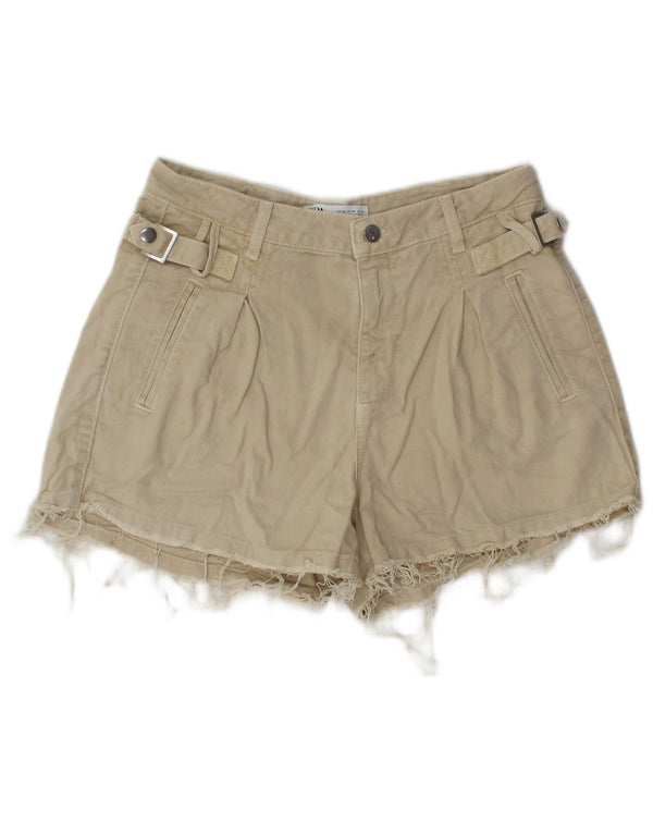 Zara Mujer Denim Hot Pants EU 38 Small W28 Beige Algodón