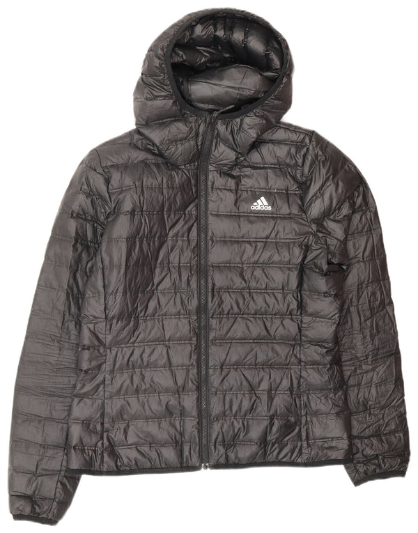 Adidas Chaqueta acolchada con capucha para mujer UK 12/14 Medium Negro Poliéster Deportes