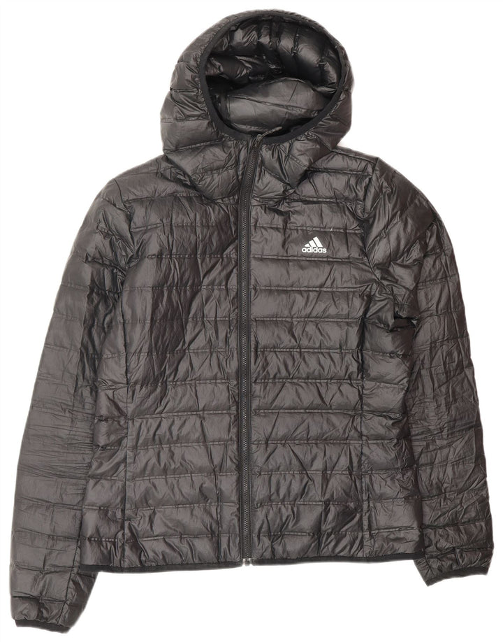 Adidas Chaqueta acolchada con capucha para mujer UK 12/14 Medium Negro Poliéster Deportes