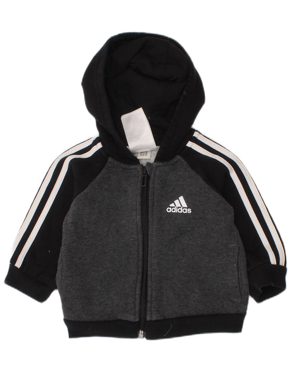 Adidas Sudadera con capucha y cremallera para bebés de 0 a 3 meses, algodón gris con bloques de color