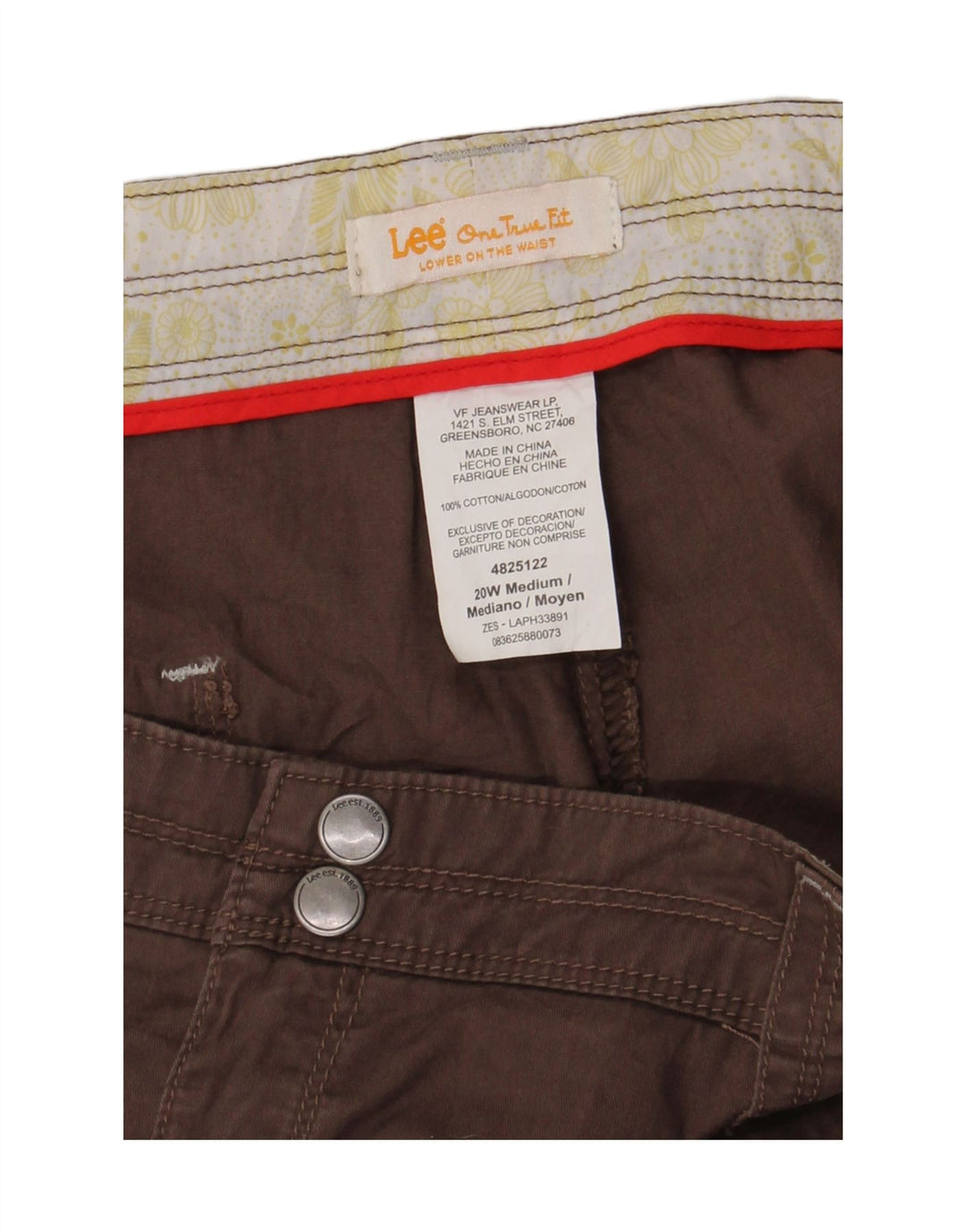 Lee Pantalones cortos cargo para mujer talla grande US 20 XL W40 algodón marrón