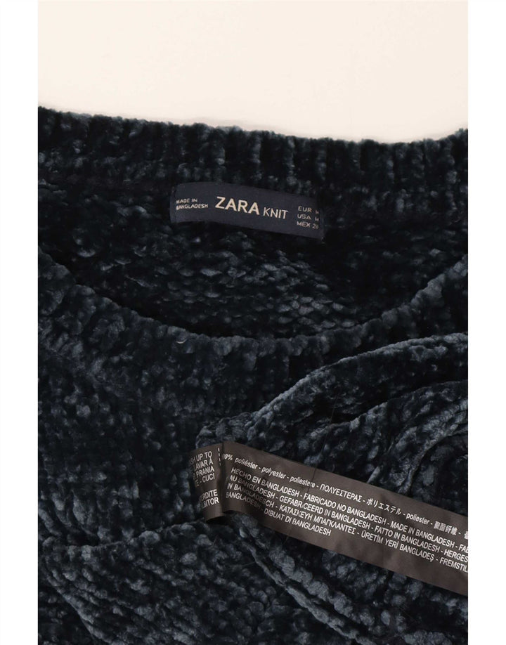Zara Jersey de cuello redondo extragrande para mujer, talla 44, talla mediana, azul marino
