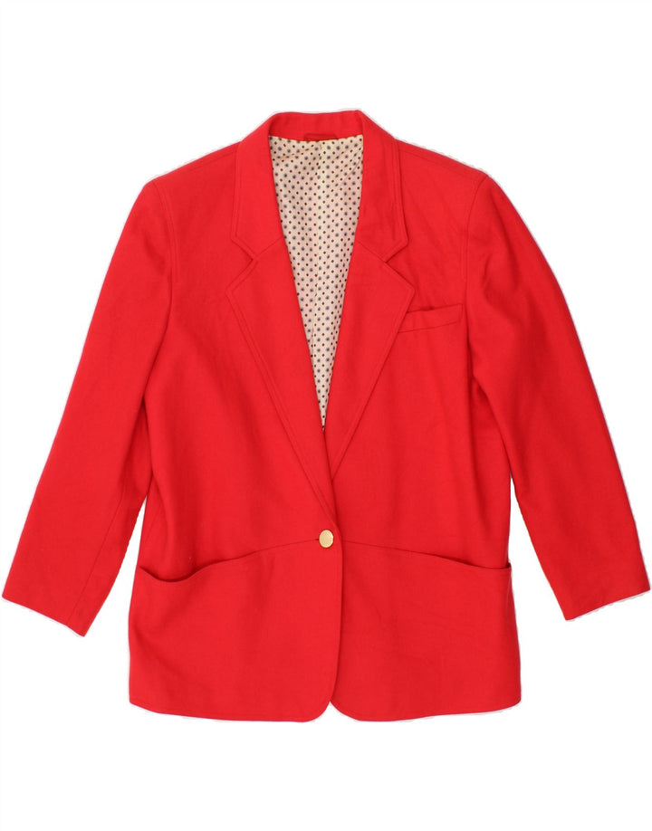 VINTAGE Womens 1 Button Blazer Jacket UK 12 Medium Red Wool Vintage Vintage and Second-Hand Vintage from Messina Hembry 