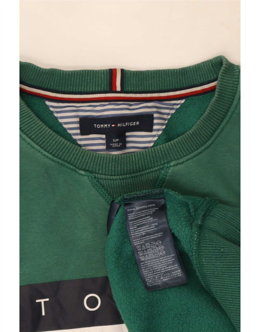 Tommy Hilfiger Hombre Sudadera Gráfica Jumper Small Algodón Verde