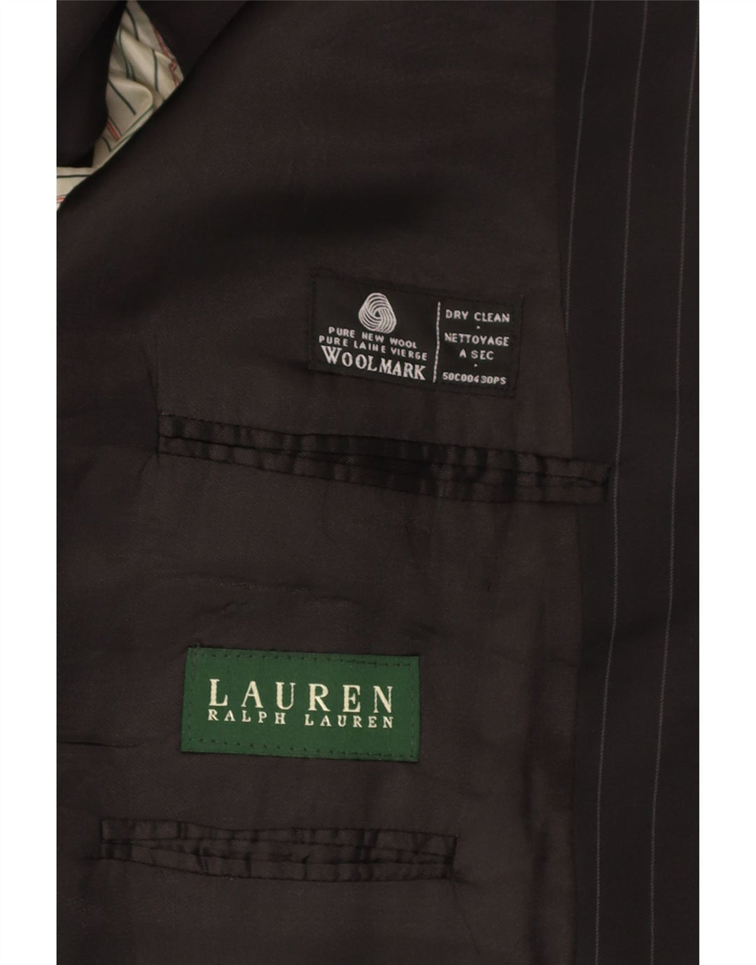 RALPH LAUREN Mens Longline 2 Button Blazer Jacket UK 42 XL Black Pinstripe