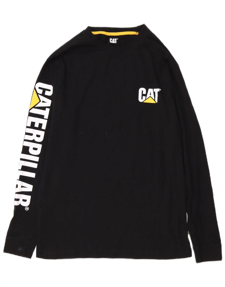 CAT Mens Graphic Top Manga Larga Pequeño Algodón Negro