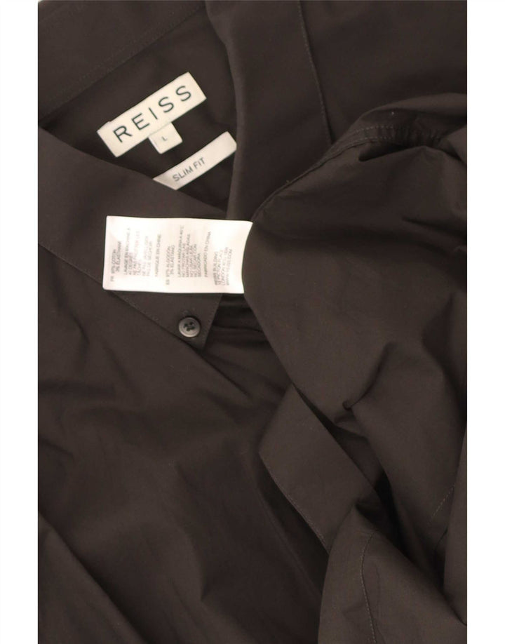 Camisa Reiss Slim Fit De Algodón Negro Grande Para Hombre