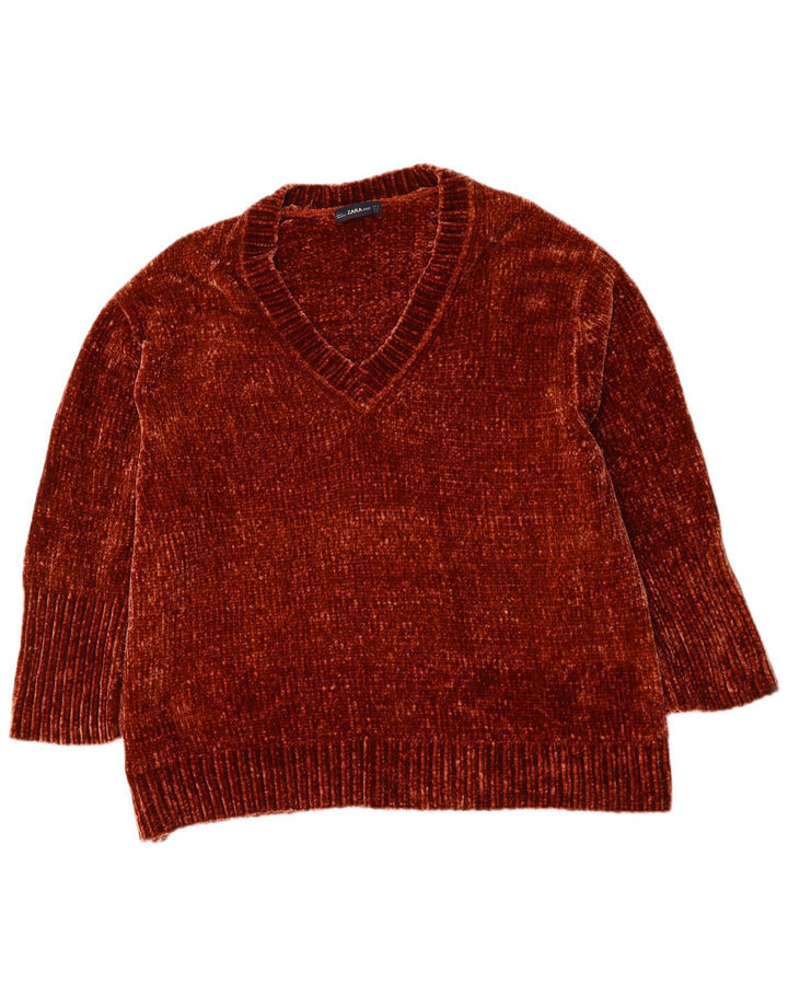Zara Jersey oversize con cuello en V para mujer UK 10 Small Marrón Poliéster