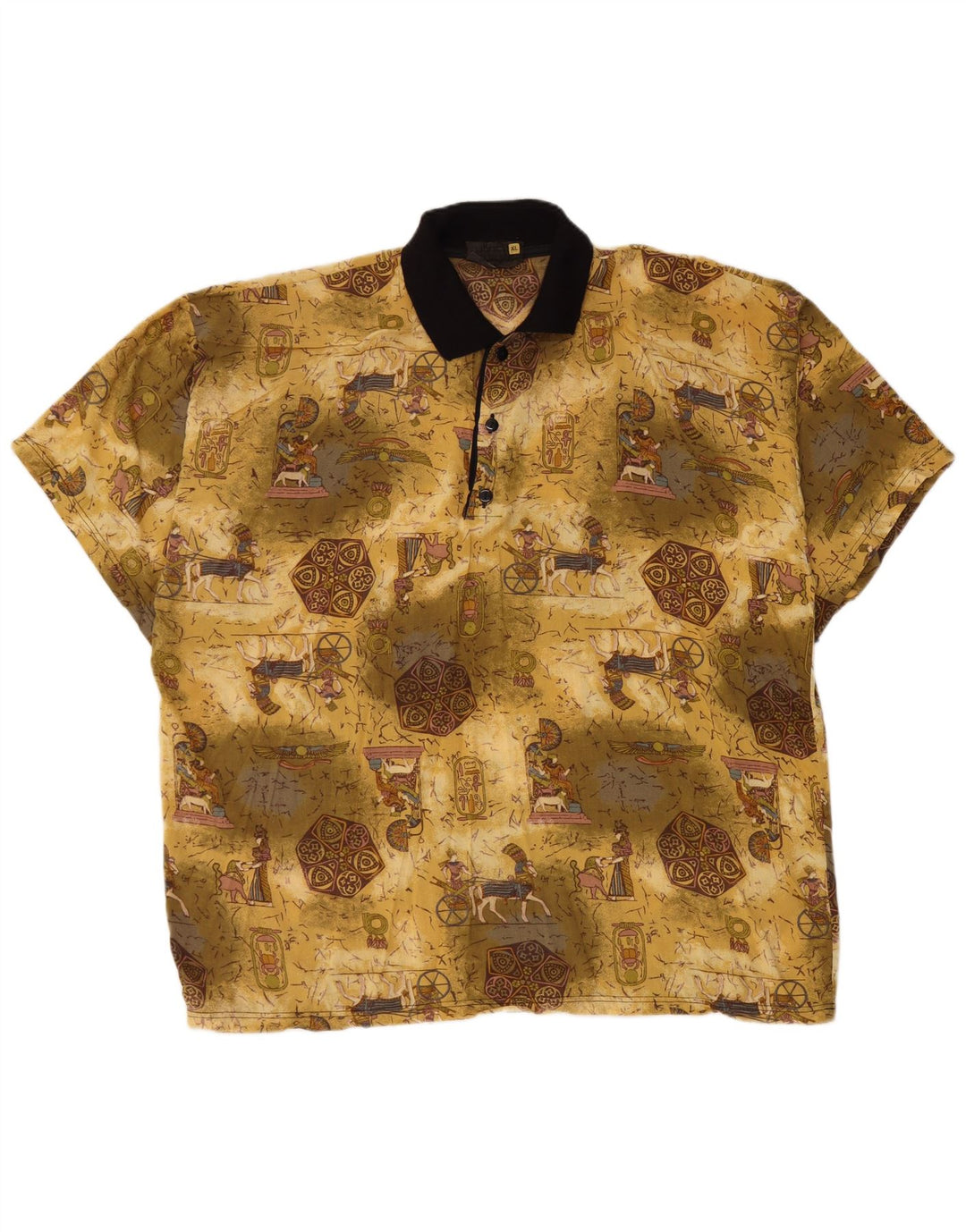 Polo gráfico vintage con estampado abstracto para hombre XL Rayón amarillo