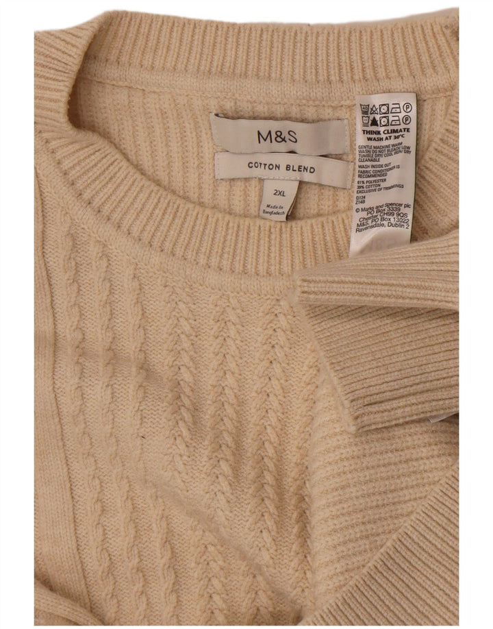 Marks & Spencer Suéter de cuello redondo para hombre 2XL Poliéster beige