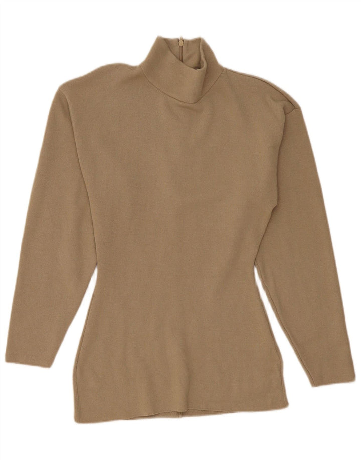 Zara Mujer Cuello Alto Jersey Jersey UK 10 Small Beige Viscosa