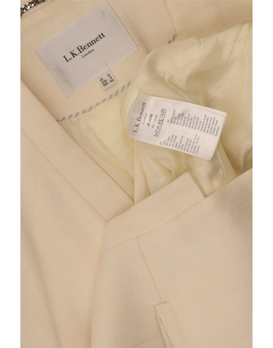 L.K. Bennett Chaqueta Blazer de Manga 3/4 para Mujer UK 12 Medium Beige Linen