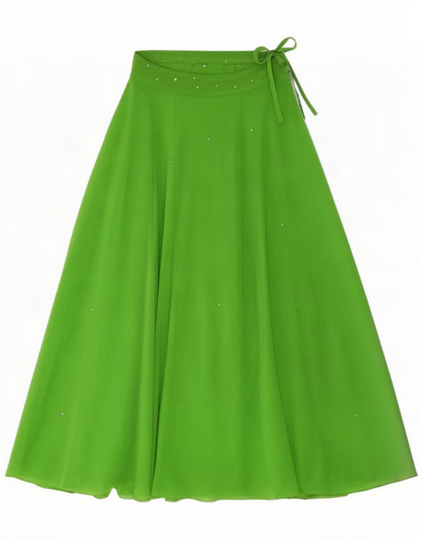 Falda acampanada larga vintage para mujer pequeña W26 verde manchada