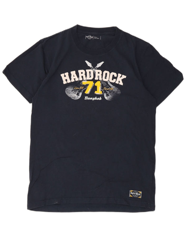 Hard Rock Cafe Hombres Bangkok Graphic Camiseta Top Medio Azul Marino Algodón