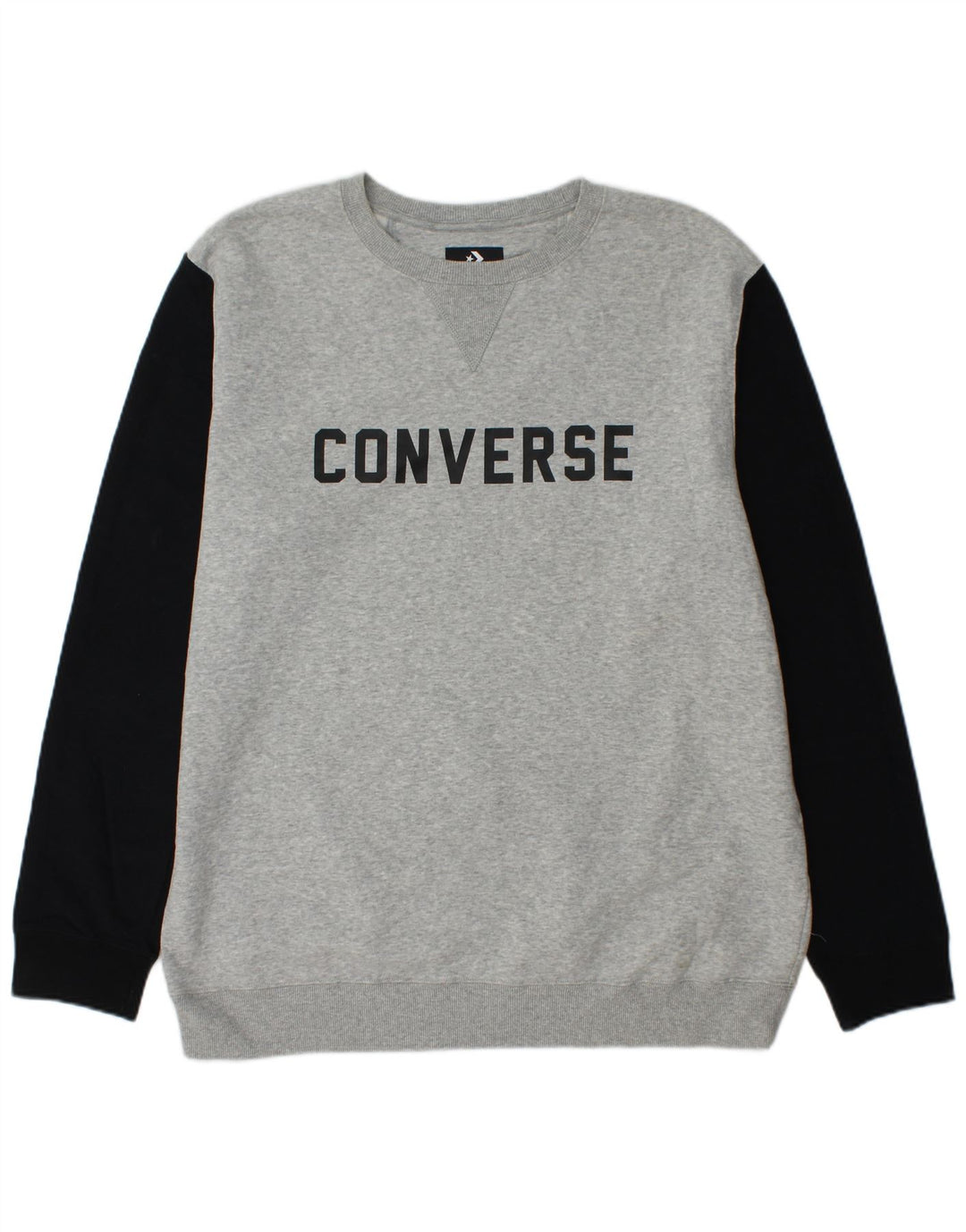 CONVERSE Hombre Sudadera gráfica Jumper XL Gris Colorblock Algodón