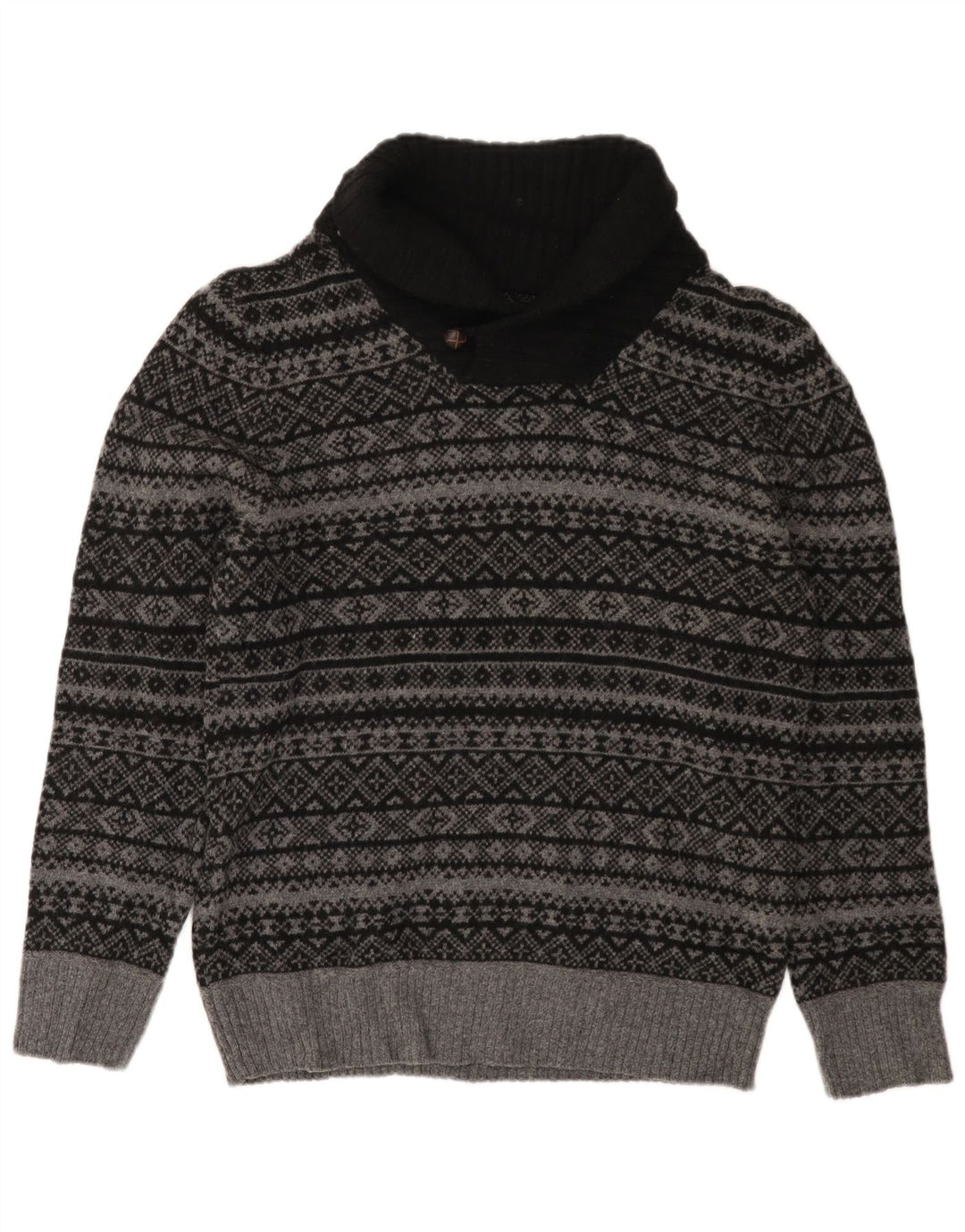EDDIE BAUER Suéter tipo jersey con cuello chal para hombre, lana Fair Isle gris pequeña