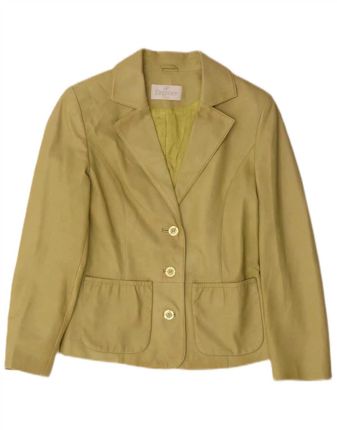 Elegance Chaqueta Blazer de Cuero con 3 Botones para Mujer UK 10 Small Green Leather