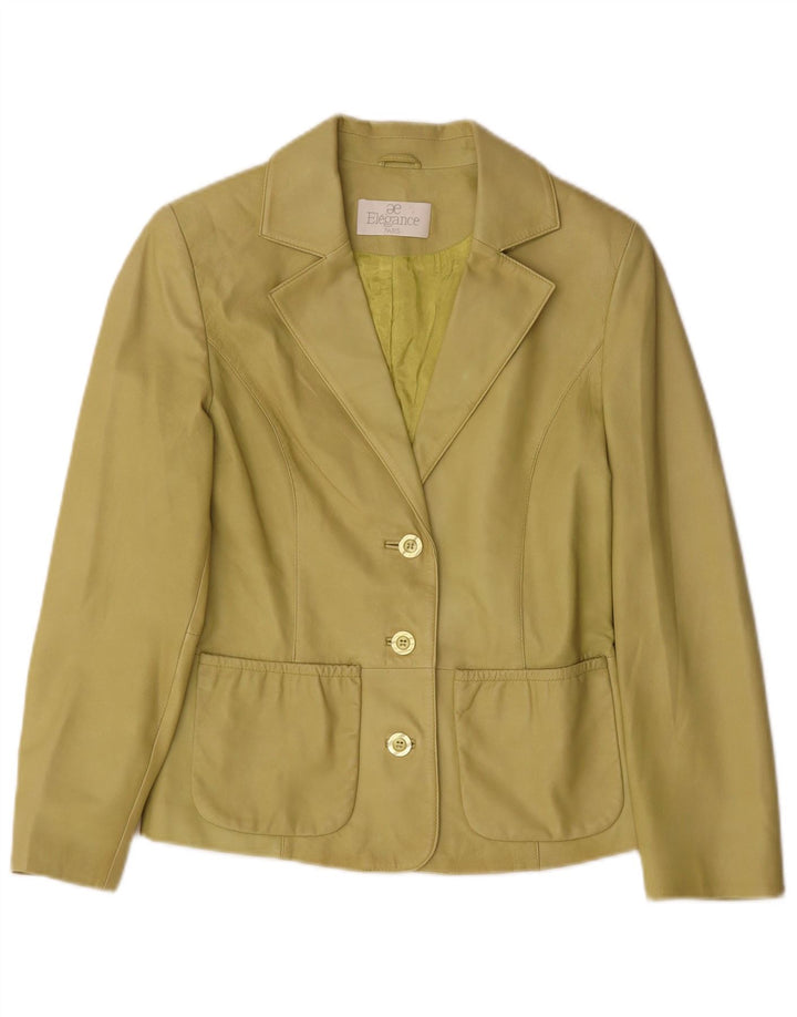 Elegance Chaqueta Blazer de Cuero con 3 Botones para Mujer UK 10 Small Green Leather