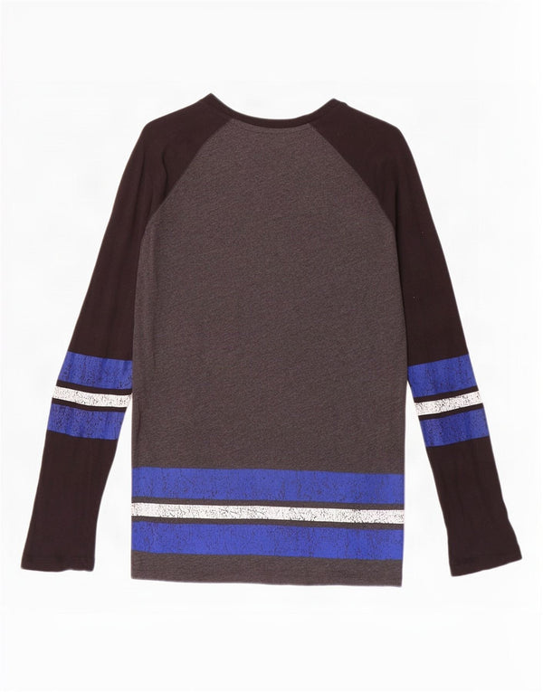 Champion Mens Graphic Top Long Sleeve Small Grey Colourblock Cotton